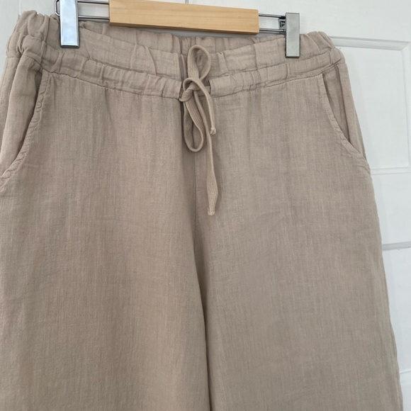 Wide leg cotton and linen cropped elastic waist pants - Picture 7 of 8